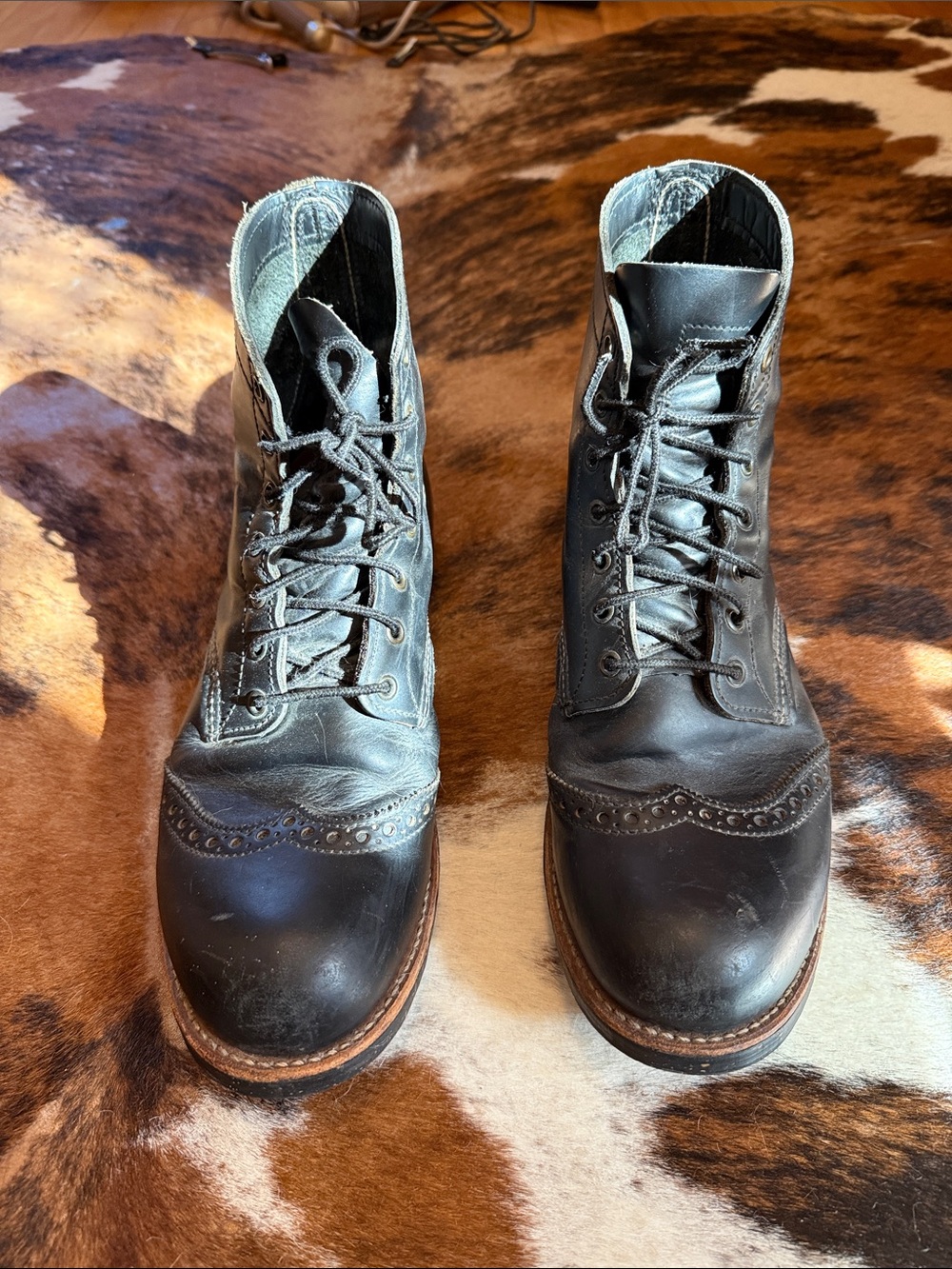 Men's Redwing Brogue Ranger Black Leather Lace-Up Boots